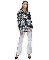 Karl Lagerfeld Paris Women's Printed Oversized Button-Front Top