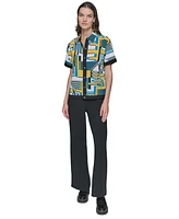 Karl Lagerfeld Paris Women's Abstract-Print Button-Down Short-Sleeve Top