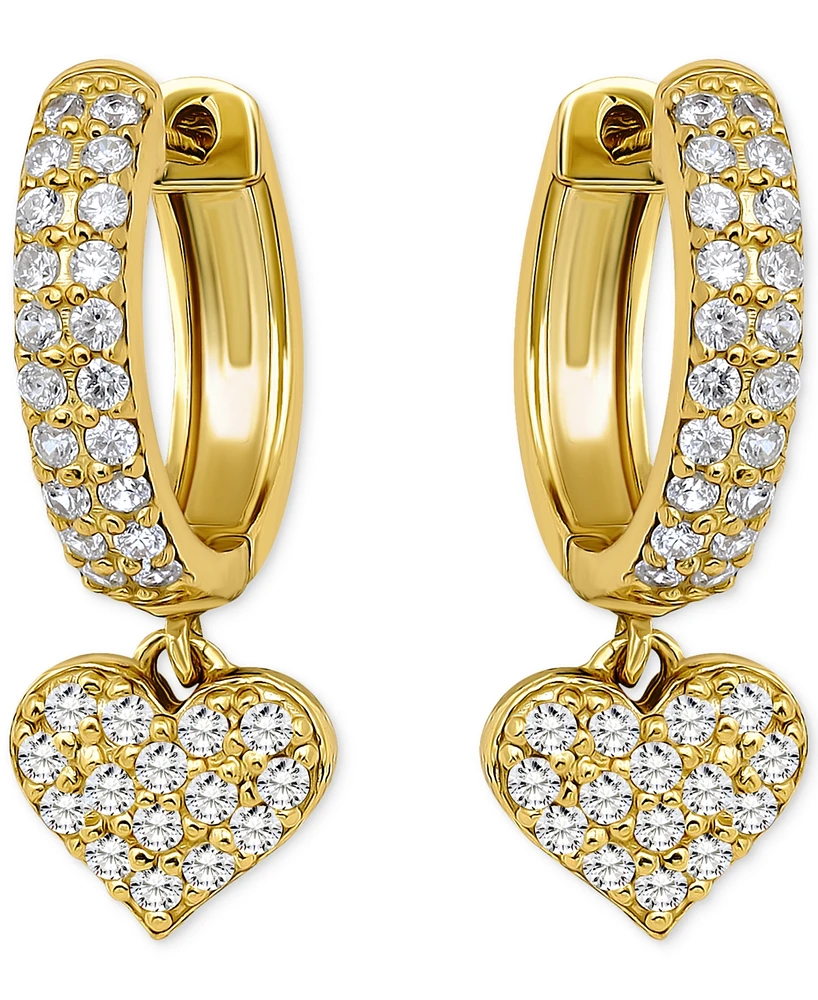 Giani Bernini Cubic Zirconia Heart Charm Hoop Earrings (1-1/20 ct. t.w.), Exclusively at Macy's