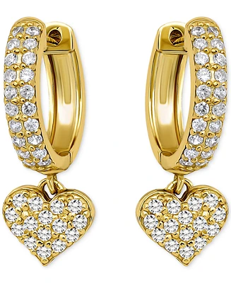 Giani Bernini Cubic Zirconia Heart Charm Hoop Earrings (1-1/20 ct. t.w.), Exclusively at Macy's