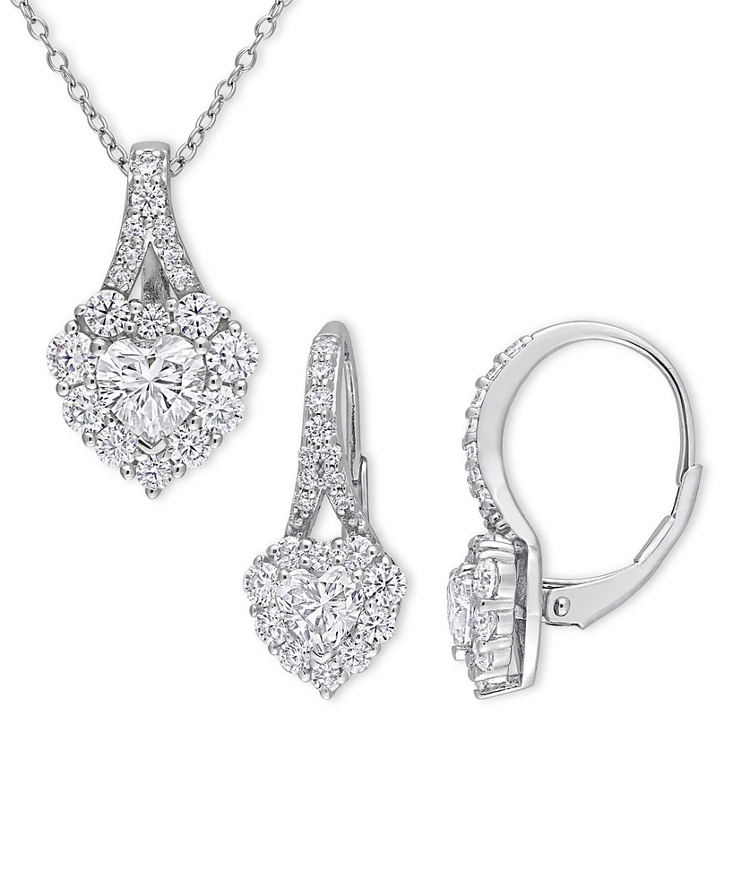 2-Pc. Set Moissanite Heart Halo Pendant Necklace & Matching Leverback Earrings (4 ct. t.w.) in Sterling Silver
