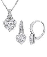 2-Pc. Set Moissanite Heart Halo Pendant Necklace & Matching Leverback Earrings (4 ct. t.w.) in Sterling Silver