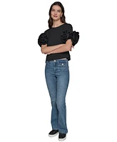 Karl Lagerfeld Paris Women's 3D Floral-Sleeve Top