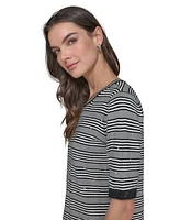 Karl Lagerfeld Paris Women's Embellished Stripe Short-Sleeve Sweater