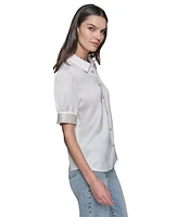 Karl Lagerfeld Paris Women's Satin Rhinestone-Cuff Button-Front Top