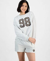 Planet Heart Juniors Graphic Patch Crewneck Sweatshirt High Rise Sweatshorts
