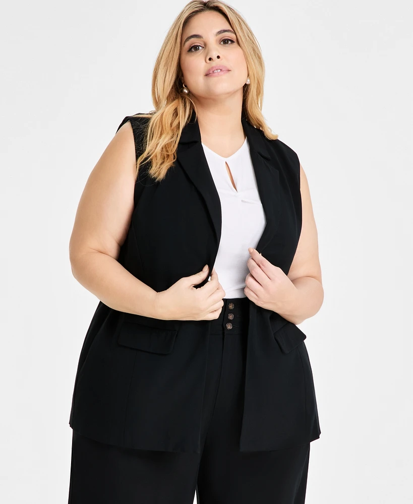 Bar Iii Trendy Plus Peak-Lapel Open-Front Long Vest, Exclusively at Macy's