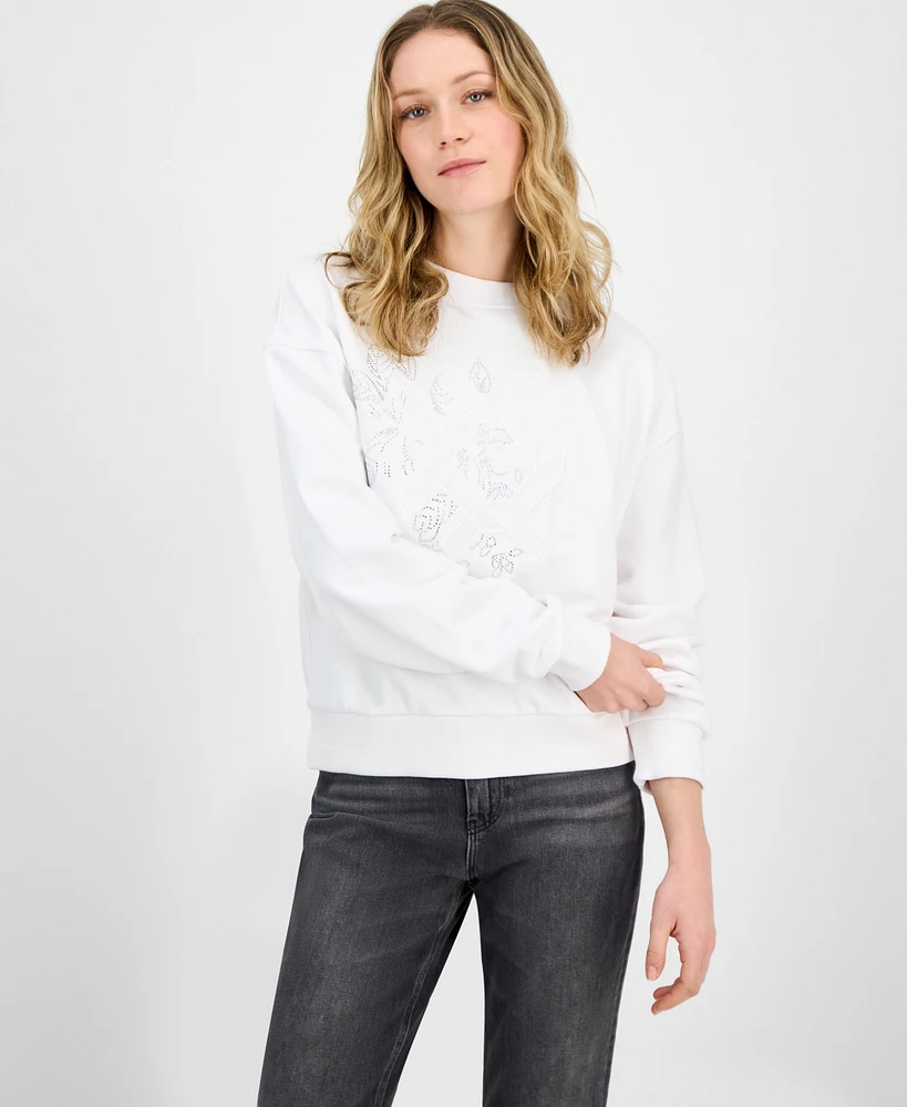 Guess Women's G-Wave Embossed Studded Sweatshirt