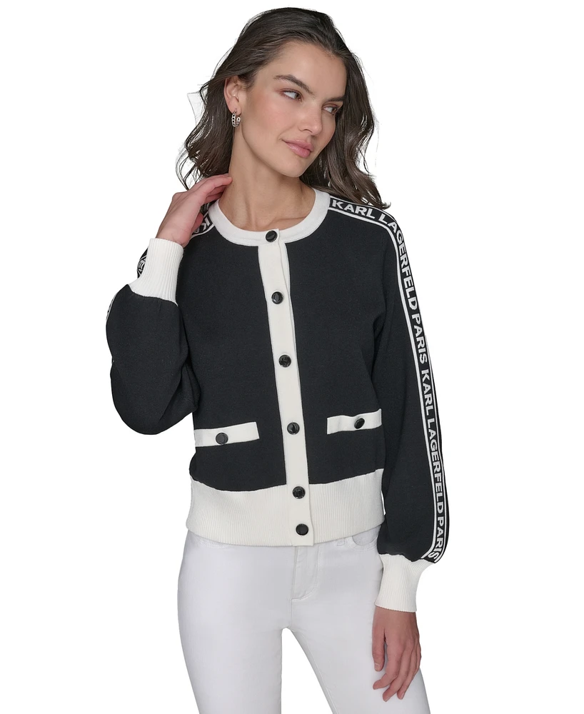 Karl Lagerfeld Paris Women's Logo-Tape Cardigan