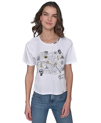 Karl Lagerfeld Paris Women's Map Graphic T-Shirt