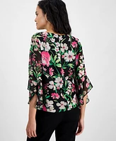 Kasper Women's Floral Chiffon Ruffle Bell-Sleeve Blouse