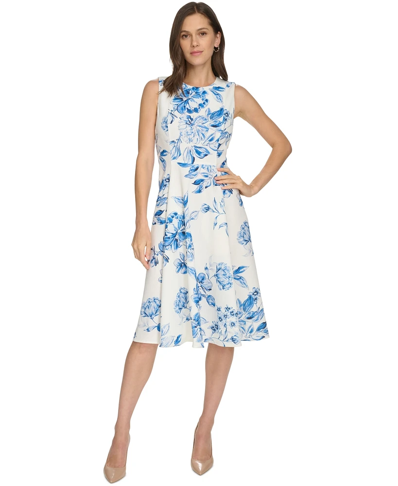 Calvin Klein Women's Floral-Print A-Line Dress