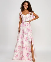 B Darlin Juniors' Floral Print Two-Piece Ball Gown, Created for Macy's