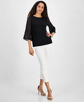 Kasper Women's Round-Neck Pleated Bell-Sleeve Top