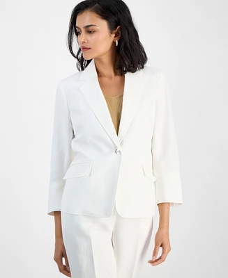 Kasper Women's Linen Blend Notched-Collar 3/4-Sleeve Jacket, Regular & Petite