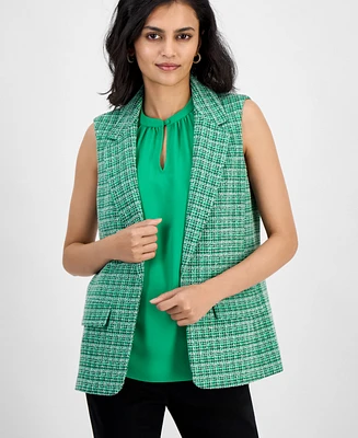 Kasper Women's Tweed Open-Front Notch-Collar Vest