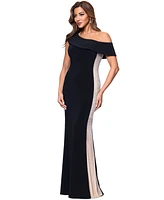 Xscape Women's Asymmetric-Neck Colorblocked Gown