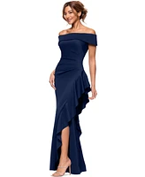 Xscape Women's Off-The-Shoulder Ruffled Side-Slit Gown