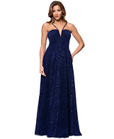 Xscape Women's Sequined Plunge-Neck Sleeveless Gown