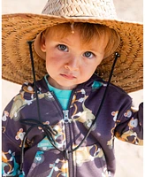 Deux par Big Boys Printed French Terry Hooded Full Zip Cardigan Sweatshirt Monkey On Navy Moped