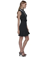 Karl Lagerfeld Paris Women's Belted Collared A-Line Dress