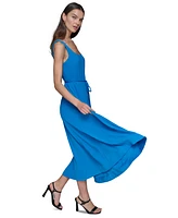 Karl Lagerfeld Paris Women's Scoop-Neck Belted Sleeveless Midi Dress
