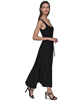 Karl Lagerfeld Paris Women's Scoop-Neck Belted Sleeveless Midi Dress