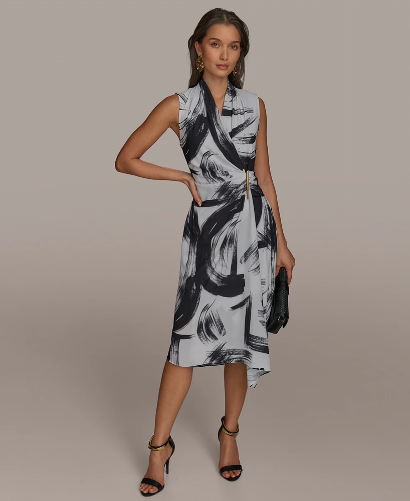 Donna Karan New York Petite Printed Faux-Wrap Dress