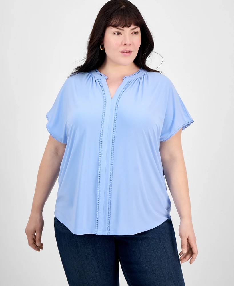 Jones New York Plus Split-Neck Henley Top