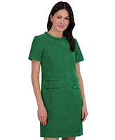 Eliza J Petite Braided-Trim Short-Sleeve Shift Dress