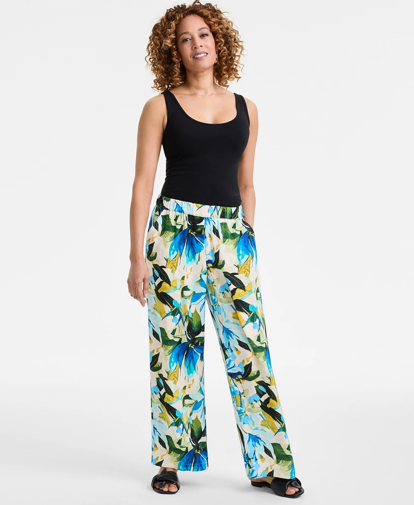 Jm Collection Women's Printed Satin Pull-On Pants, Exclusively at Macy's