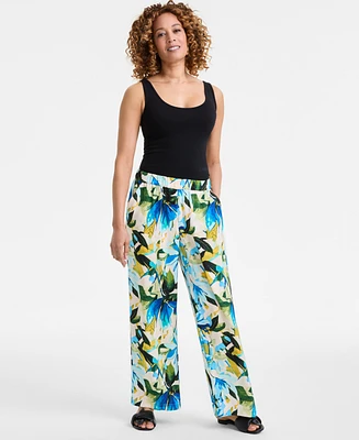 Jm Collection Women's Printed Satin Pull-On Pants, Exclusively at Macy's