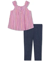 Kids Headquarters Baby Girls Metallic-Striped Tunic & Capri Leggings, 2 Piece Set