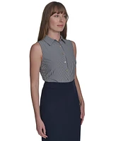 Tommy Hilfiger Women's Striped Sleeveless Button-Up Blouse