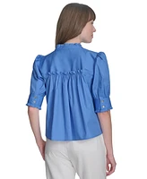 Tommy Hilfiger Women's Cotton Puff-Sleeve Blouse