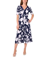 Msk Petite Printed Short-Sleeve Midi Dress