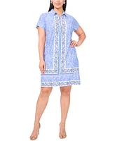 Msk Plus Printed Collared Short-Sleeve Shift Dress