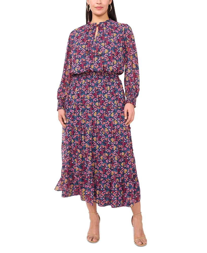 Msk Plus Printed Split-Neck Chiffon Maxi Dress