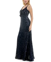 Taylor Women's Sequined Bow-Trim V-Neck Sleeveless Gown