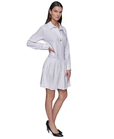 Karl Lagerfeld Paris Women's Collared Drop-Waist Long-Sleeve Shirtdress