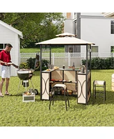 Gouun 3-Piece Patio Bar Set Grill Gazebo & 2 Bar Stools with Tempered Glass Bar Table