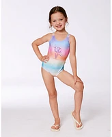 Deux par Girls Printed One-Piece Swimsuit Flowers On Multicolored Background