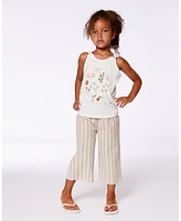 Deux par Deux Toddler Girls Crinkle Jersey Tank Top Pink Flowers On Cream Background - Toddler|Child