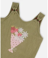 Deux par Big Girls Crinkle Jersey Tank Top Floral Olive Green