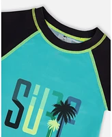 Deux par Boy Short Sleeve Rashguard Black And Turquoise - Toddler|Child