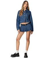 Edikted Women's Zenia Denim Pleated Mini Skort