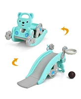 4-in-1 Toddler Slide and Rocking Horse Playset with Basketball Hoop