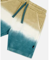 Deux par Toddler Boys French Terry Short Gradient Beige And Teal - Toddler|Child