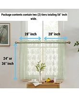 Hlc.me Jolene Floral Rod Pocket Lace Semi Sheer Voile Short Cafe Tiers for Small Windows - 28 x Inch Length (Seafoam Green Tiers