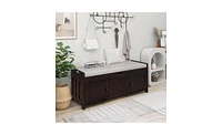 Storage Bench with 3 Shutter-shaped Doors, Shoe Bench with Removable Cushion and Hidden Storage Space